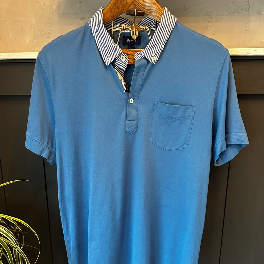 FACCONABLE 100% Cotton Blue Men's Polo Shirt with Striped Collar size XL‎